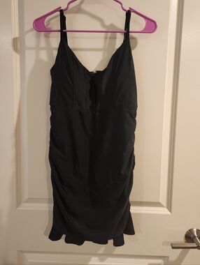 Xtraordinary Black Satin Slip Mini Dress with Adjustable Straps